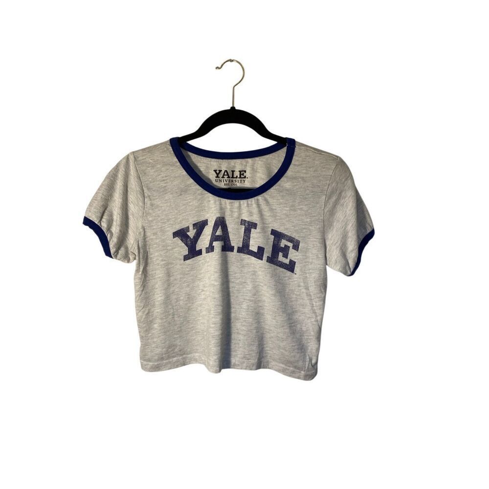 Yale university, gray and blue crop top T-shirt collegiate large